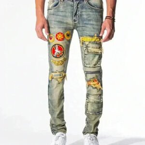 Sugarhill Woodstock Denim‎ Wheat Wash Stretch Taper Distressed Jeans Men's sz 30